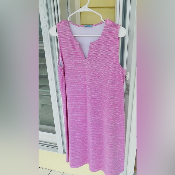 J McLaughlin spotted pink and white stretchy dress size large - Picture 1 of 4